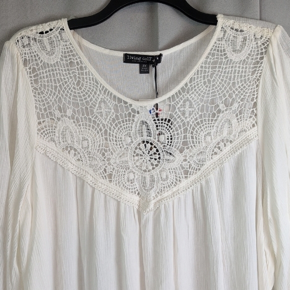 Living Doll White Flutter Sleeve Embellished Blouse - Picture 2 of 6